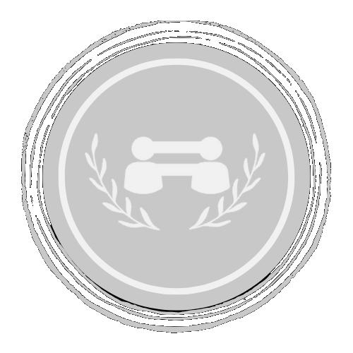 The Locibarpulan Seal. A gray circle with an emblem featuring two simplified human silhouettes connected by an equal sign and surrounded by laurels at the center.